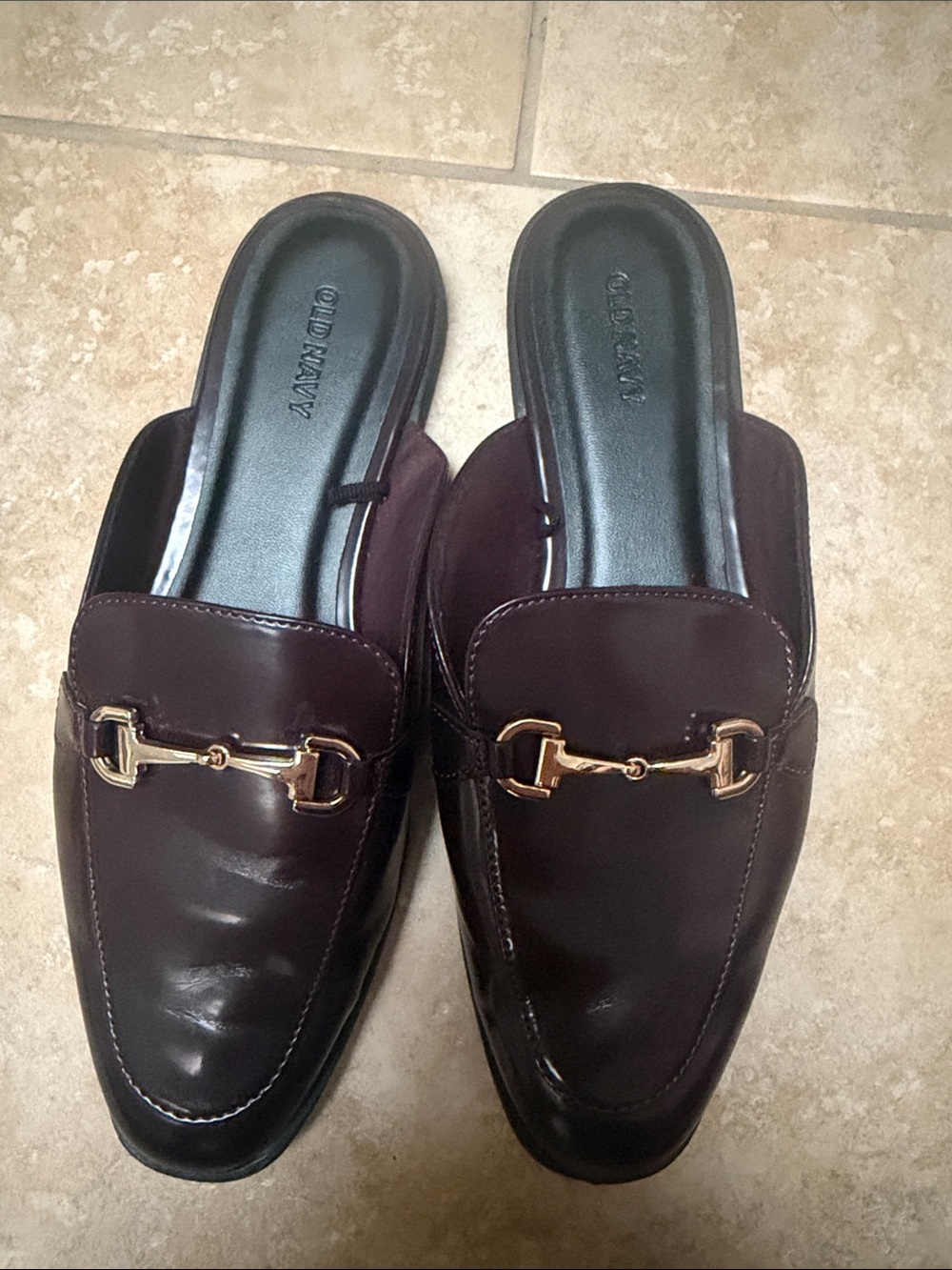 Old Navy Woman's Burgundy Slip-On Loafers with Gold Bit